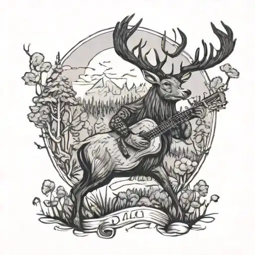 A Majestic Stag Playing A Guitar In A Serene Forest Setting