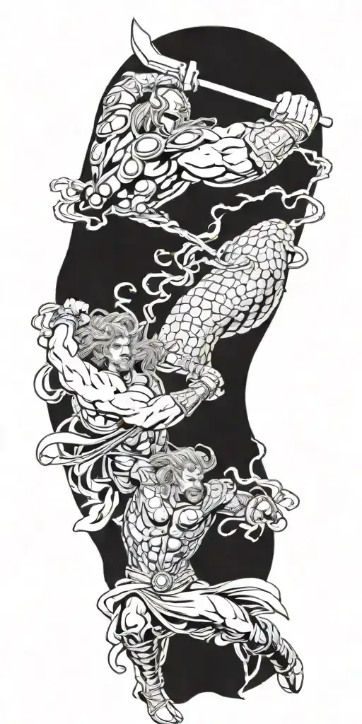 Thor Battling A Fierce Medusa In A Mythical Showdown