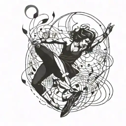 Incorporate Music Notes And Football Symbols Into A Tattoo Design Of A Dancer In Mid-performance