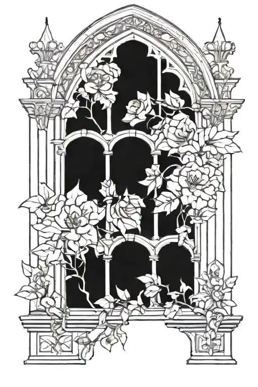 Gothic Cathedral Window High Arches With Floral