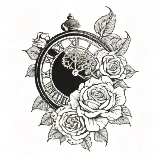 Clock And Rose Intertwined