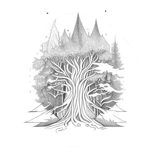 A Mystical Forest With Ancient Pagan Symbols Intertwined With The Trees