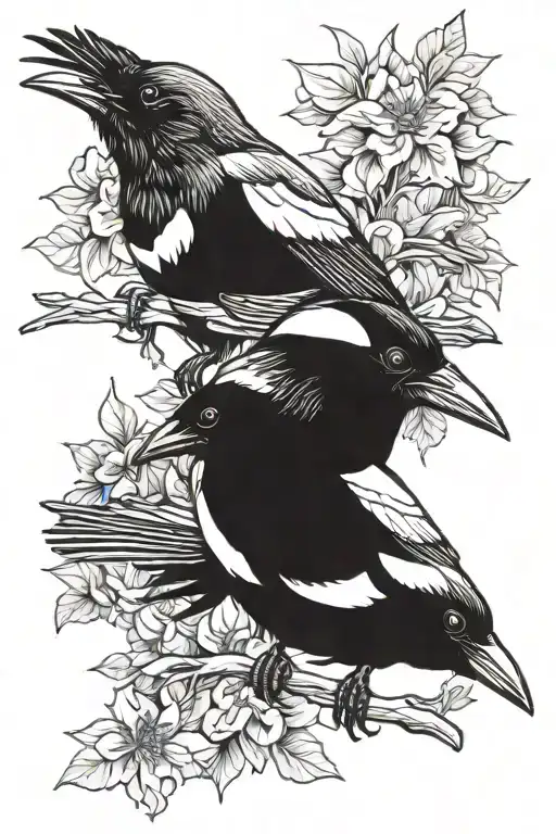 2 Magpies Rough Sketch Black