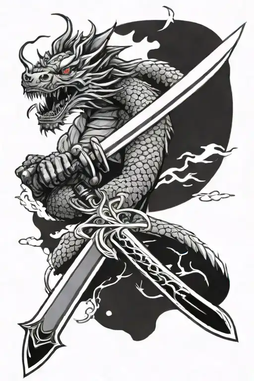 Katana With Dragon Around It