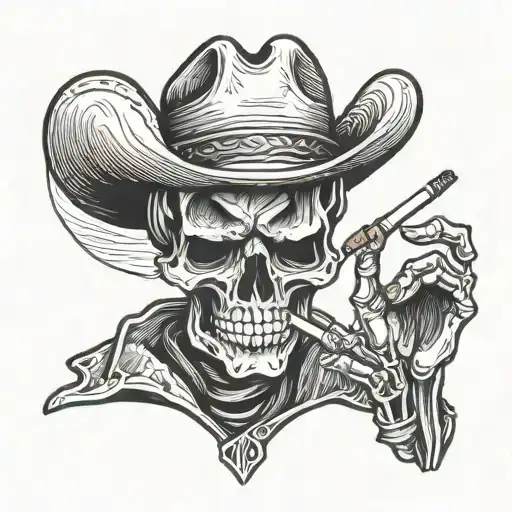 Skeleton Cowboy Smoking Cigarette