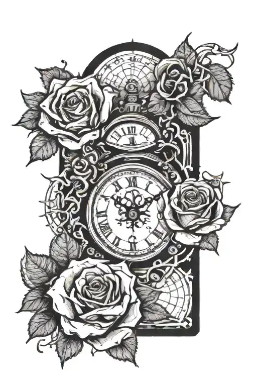 Clock And Cards And Roses