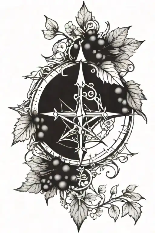 A Compass Rose Made Of Vine Branches And Grapes