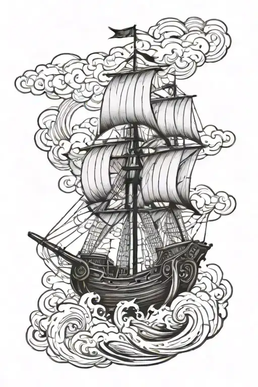 Norse Ship In Storm Clouds