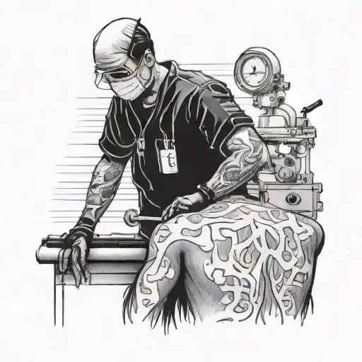 A Tattoo Of A Surgeon Operating On A Back In Black