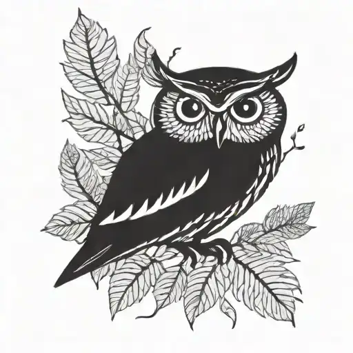 Owl In The Leaves