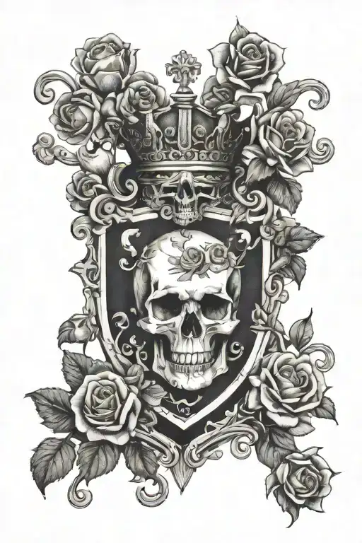 Coat Of Arms With Skull And Roses Scottish