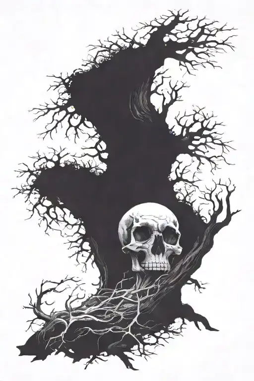 Skull Lady Death Tree Growing Skul Half Otter Face