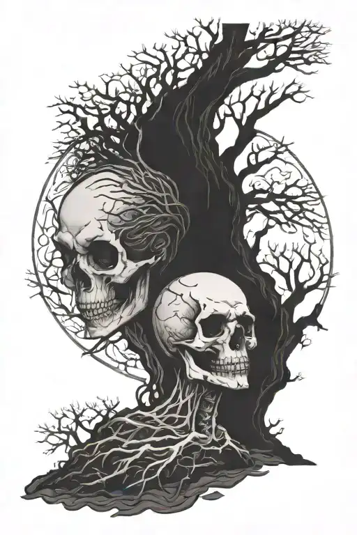 Skull Lady Death Tree Growing Skul Half Otter Face