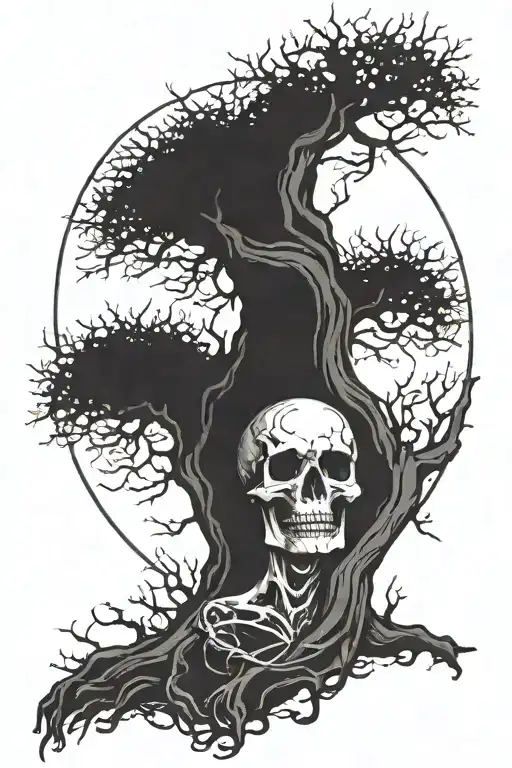 Skull Lady Death Tree Growing Skul Half Otter Face