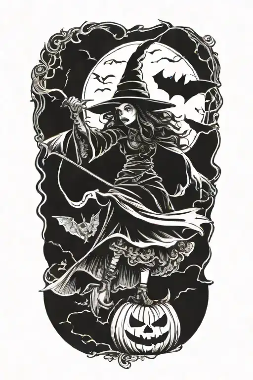 Halloween Witch And Bat