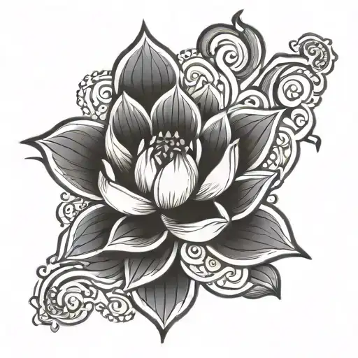 Simplified Lotus Flower With Scrolls