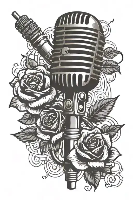 Retro Microphone With Rose Intertwined