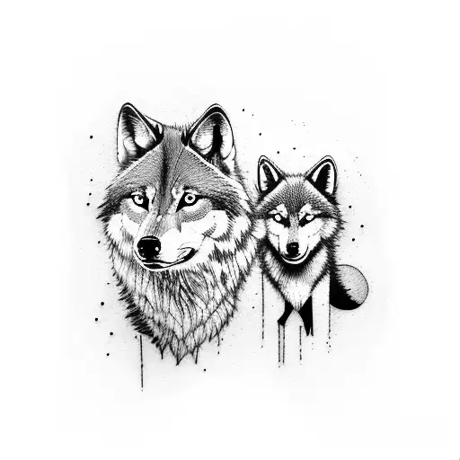 Alpha Wolf With Baby Wolf