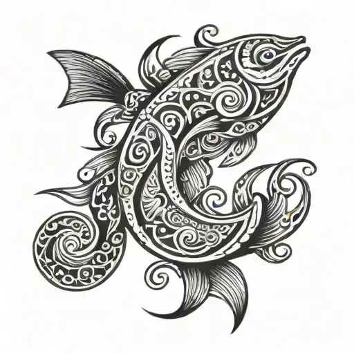 Maori Fish Hook With Waves Crashing