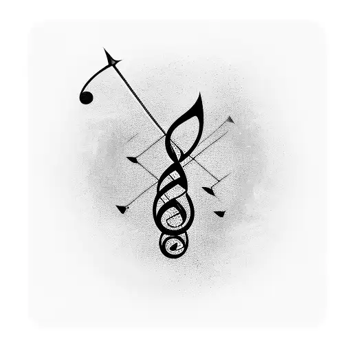 Musical Notes Intertwined With A Delicate Arrow