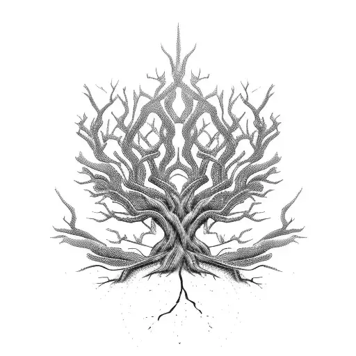 A Majestic Tree With Roots That Form A Soundwave Pattern