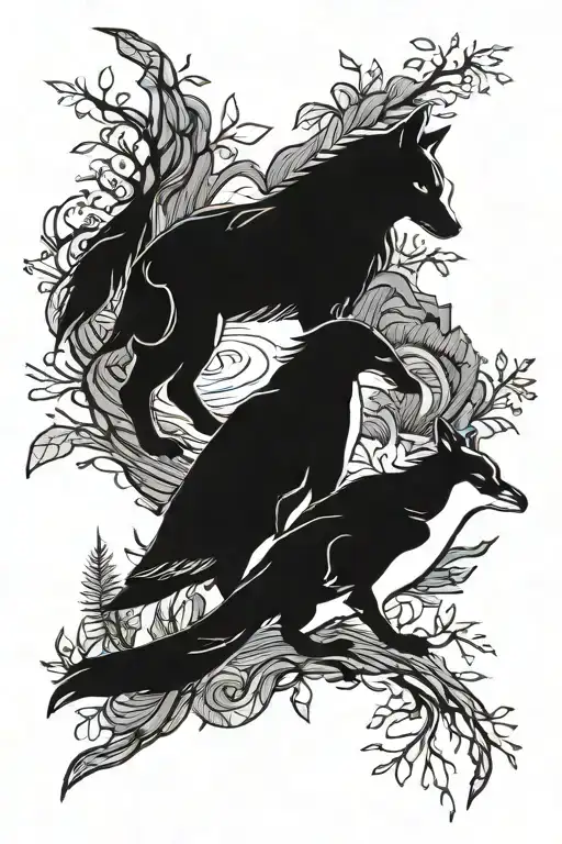 Penguin And Wolf Silhouette