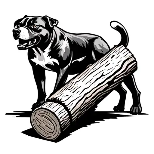 A Fierce Dog Silhouette Lifting A Heavy Wooden Log As A Nod To Powerlifting And Woodworking