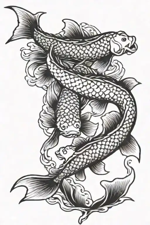 3 Koi Fish Swimming Upstream