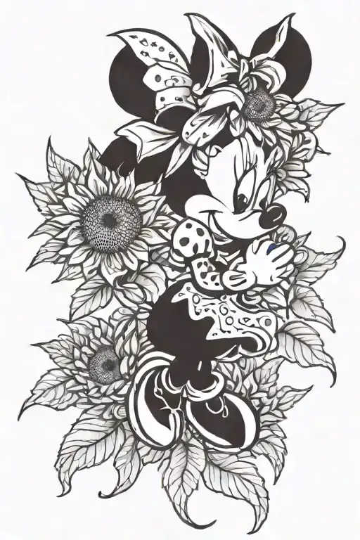 Minnie Mouse Holding A Sunflower Intertwined