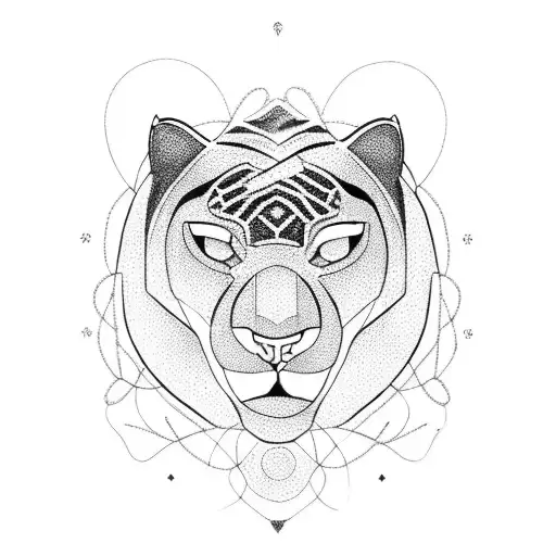 A Blackwork Tattoo Of A Panther And A Beautiful Woman Intertwined In A Forest Setting