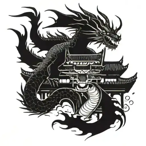 Japanese House Dragon With Warrior
