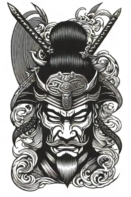 Samurai In A Japanese Style Mask