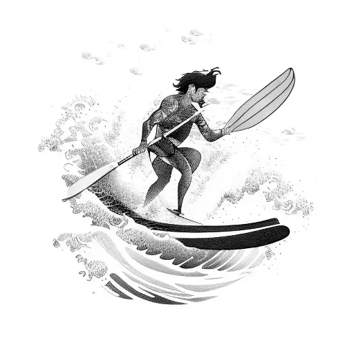 A Paddler Riding A Wave In The Ocean With A Hawaiian Backdrop