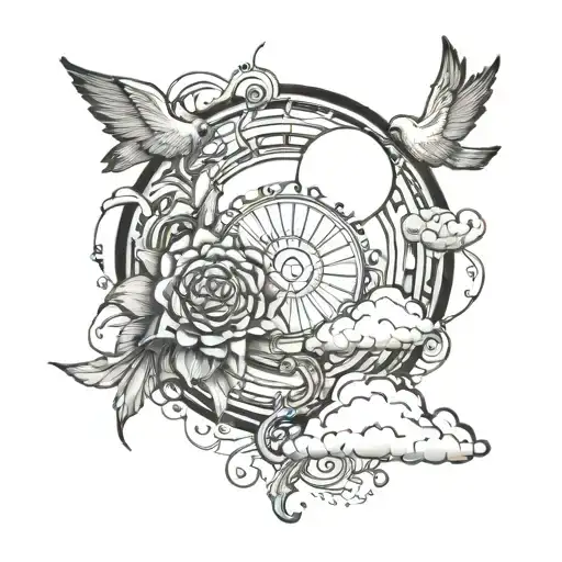 A Memory-themed Tattoo With Isobel And Maisie's Names Intertwined With Clouds And Sun Rays