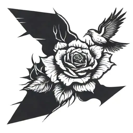 Rose With Angle And Birds Flying Away