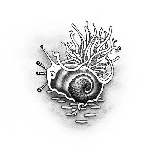 A Punk-inspired Sea Slug Playing A Musical Instrument Surrounded By Abstract Plants