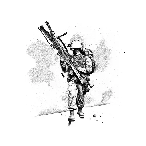 United States Marine In Combat With Guitar On Back