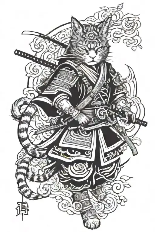 Japanese Samurai Full Length Pirate Cat
