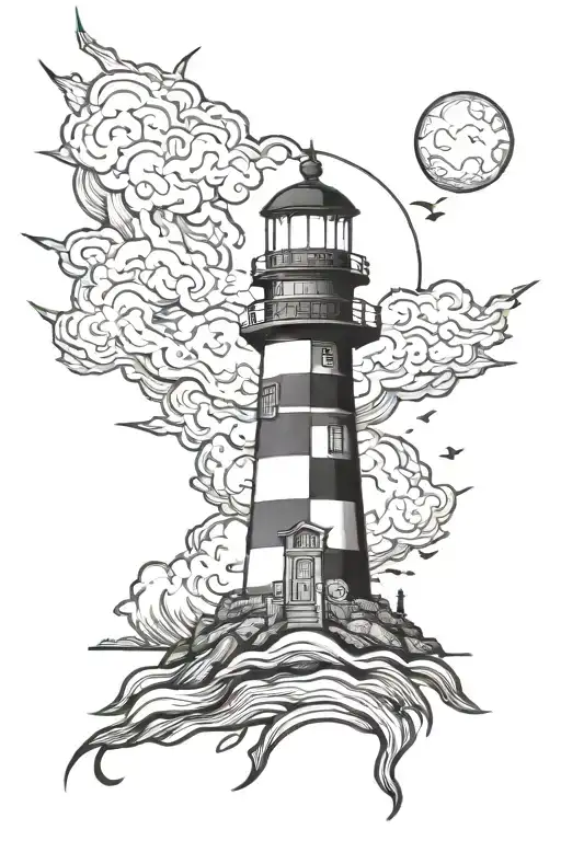 Lighthouse And Lightnings Sround Him