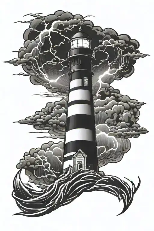 Lighthouse And Lightning Bolts Striking