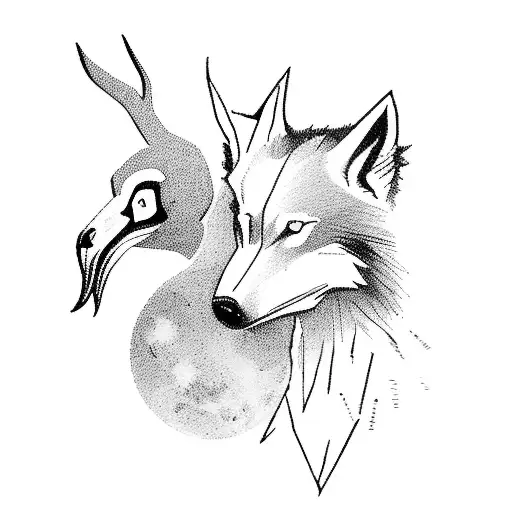 A Hauntingly Beautiful Slavic Folklore Scene Featuring A Wolf And A Raven In A Moonlit Forest