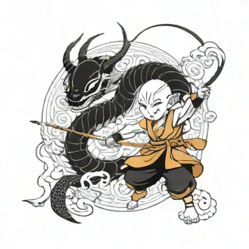 Avatar Aang And Suko Doing The Dragon Dance Movements