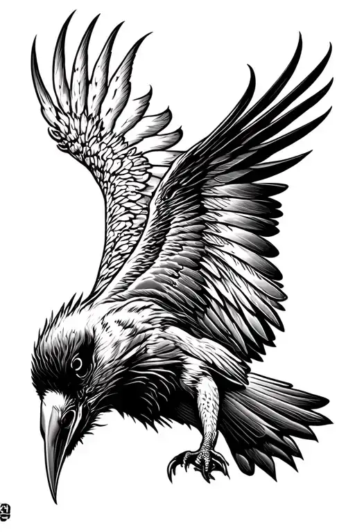 Raven Diving Towards The Ground
