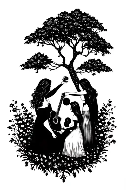 Family Tatoo Tree Girls Guitar Natural