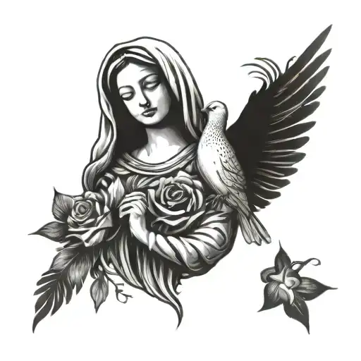 Mary And A Dove With The Rosery