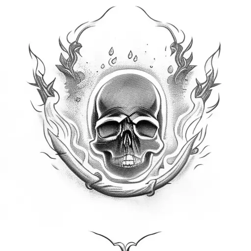 Skull In Fire With Guns