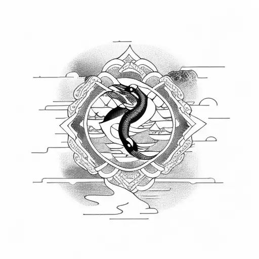 Water Japanese Symbol With A Koi Swimming In It