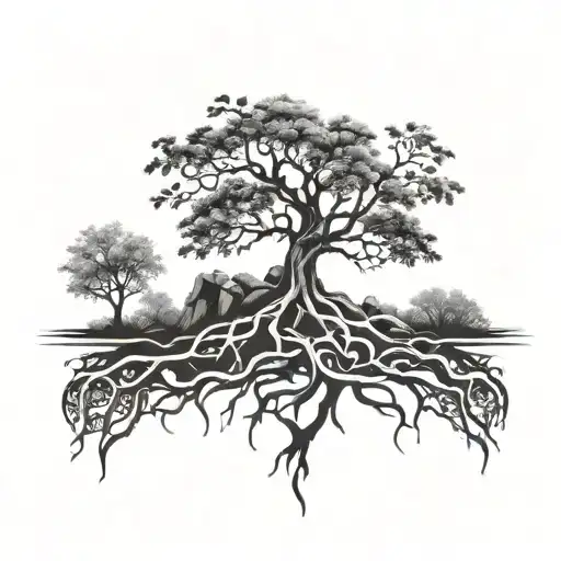 Tree And Roots Growing