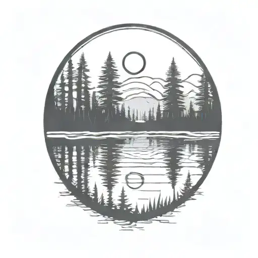 Redwood Forest Behind A Pond With A Fully Visible Shining Sun