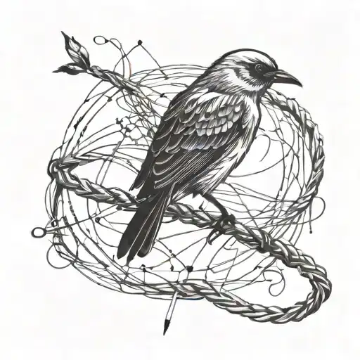 Bird And Cable Wire Tattoo Design